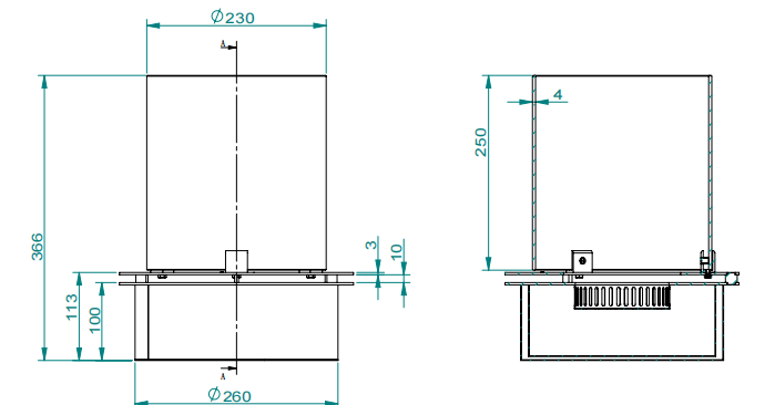 Bruciatore tondo con vetro per camino a bioetanolo biocamino inox 3 lt d.30 cm