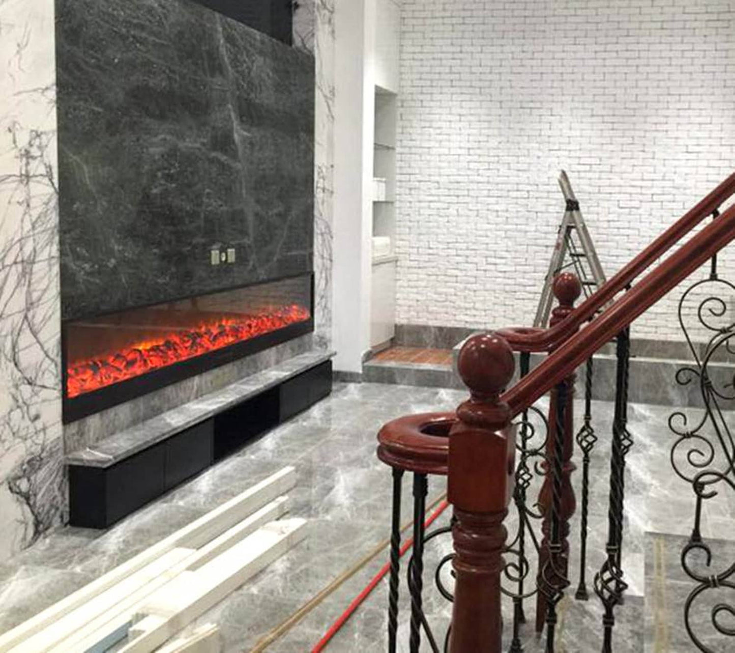 Caminetto Elettrico ETNA Nero Imponente Caminetto Da 3 Metri per Interno da Incasso Potenza 1500W