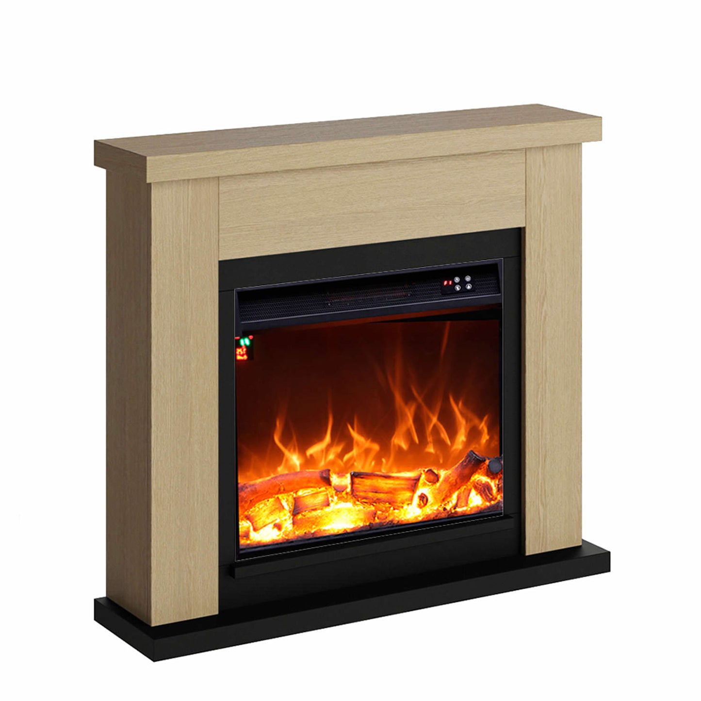 Camino ASCIANO Rovere Da Terra Con Bruciatore Da 1500w Effetto Fiamma Led Rovere