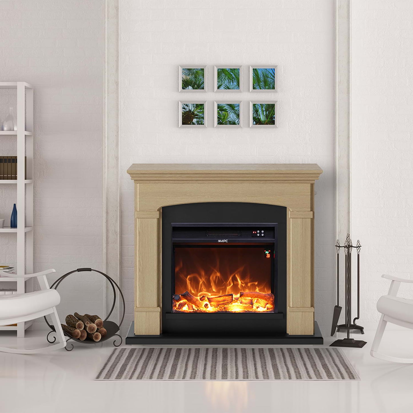 Caminetto Elettrico Da Terra SIENA Rovere Con Bruciatore Da 1500w Con Telecomando
