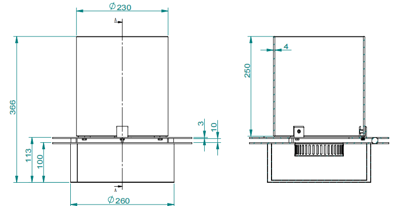 Bruciatore tondo con vetro per camino a bioetanolo biocamino inox 3 lt d.35 cm