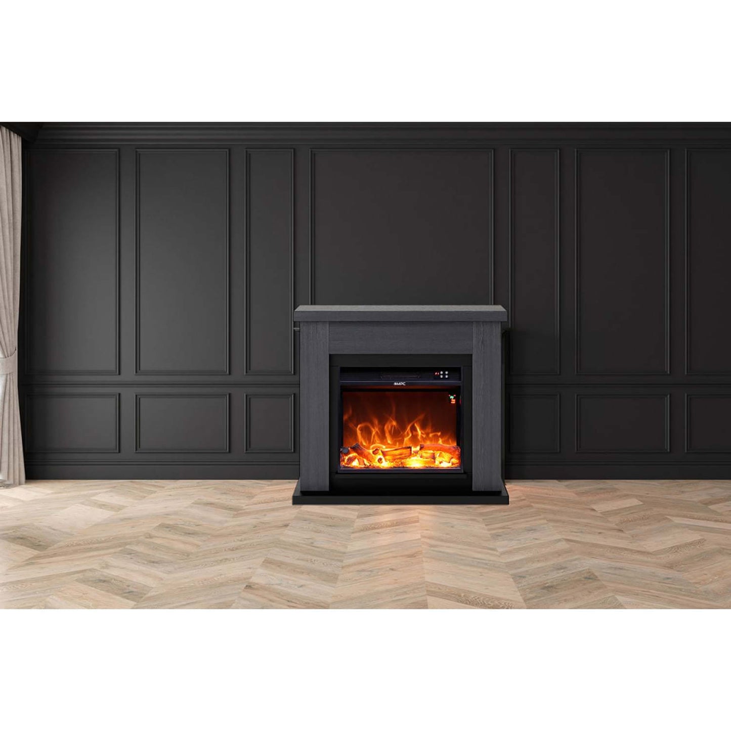 Caminetto Elettrico ASCIANO Grigio da Terra Con Cornice e Bruciatore Elettrico Da 1500w
